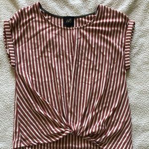 Red and cream striped, front knot tie T-shirt